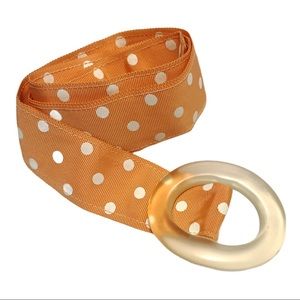 Peach with White Polka Ribbon Belt 37” long